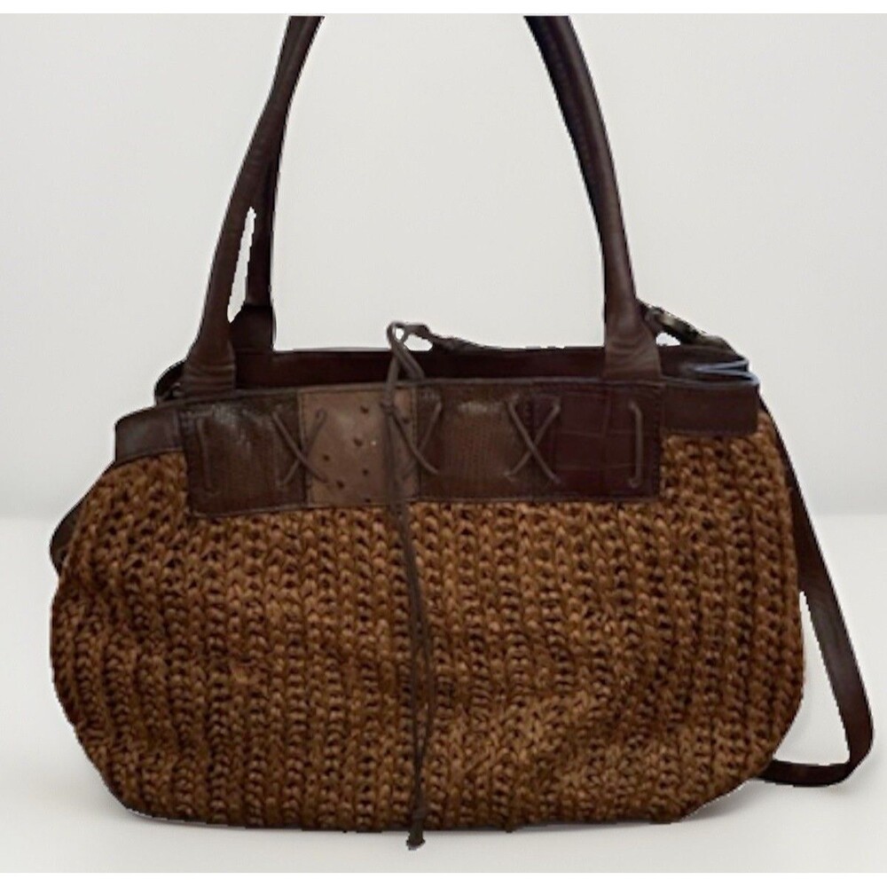 Woven Crossbody Bag Leather Braided Strap Handles Preston & York Brown Italy